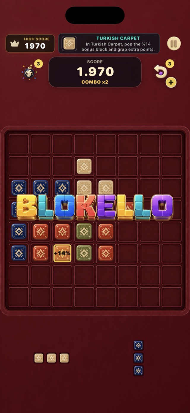 Blokello logo screen over gameplay