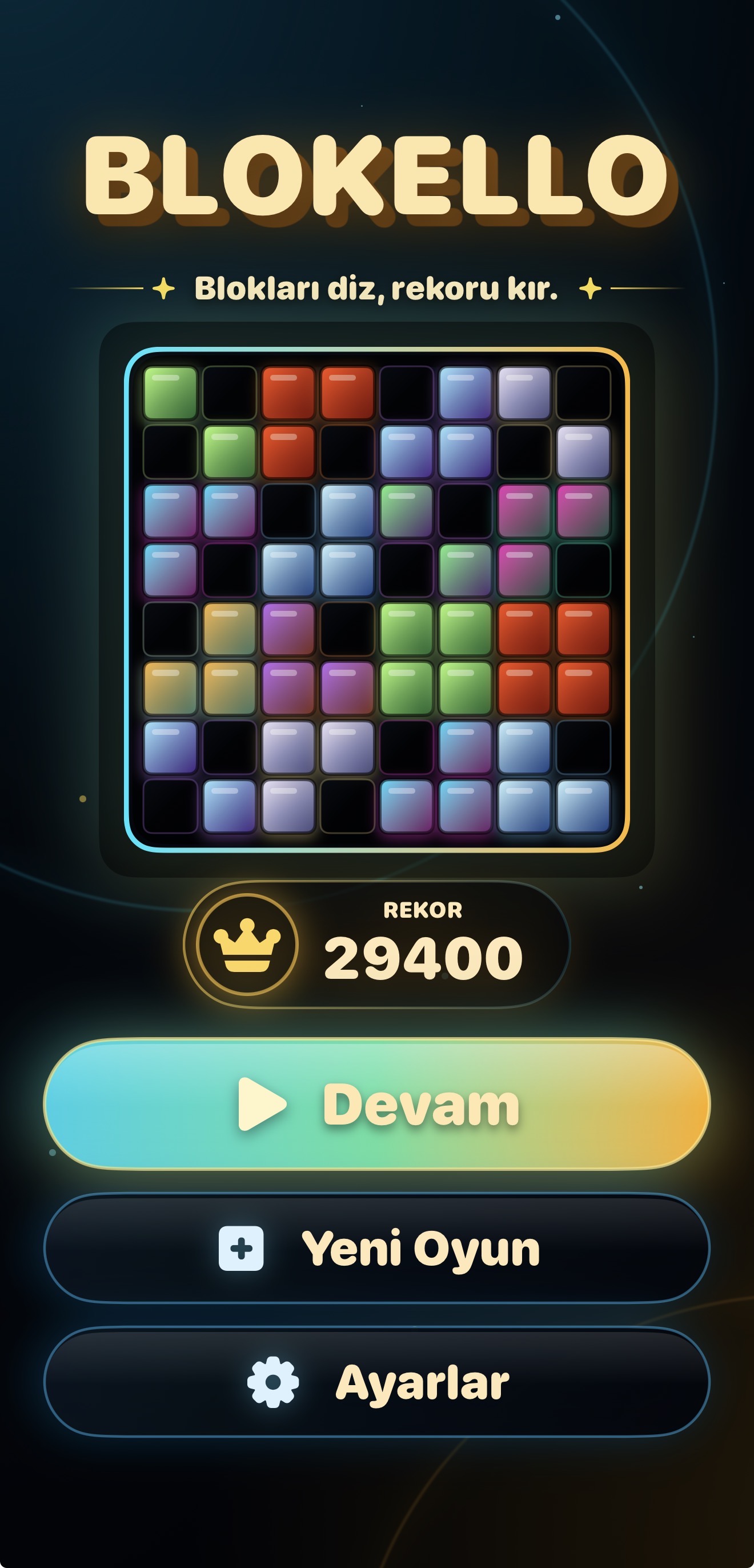 Blokello main menu